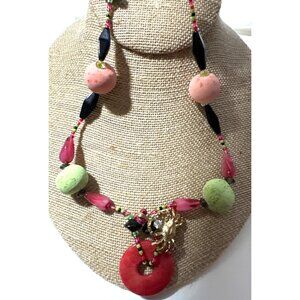 Vintage Exotic Boho Crab Red Jade Necklace 10k Gold Filled Bead CZ Pink Green